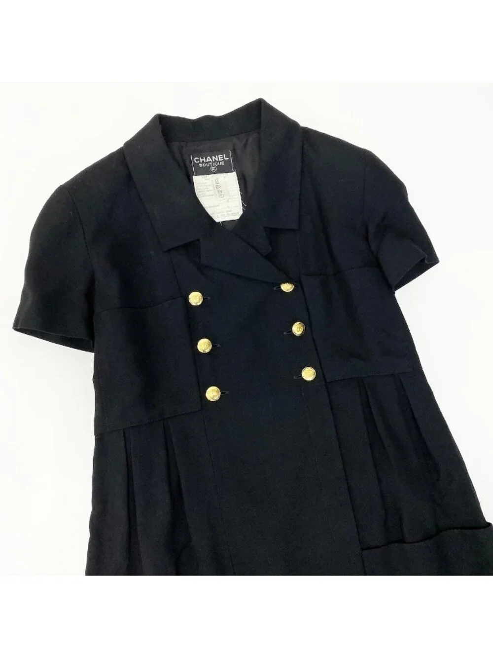 Chanel Vintage Gold Button CC Logo Short Sleeve Dress